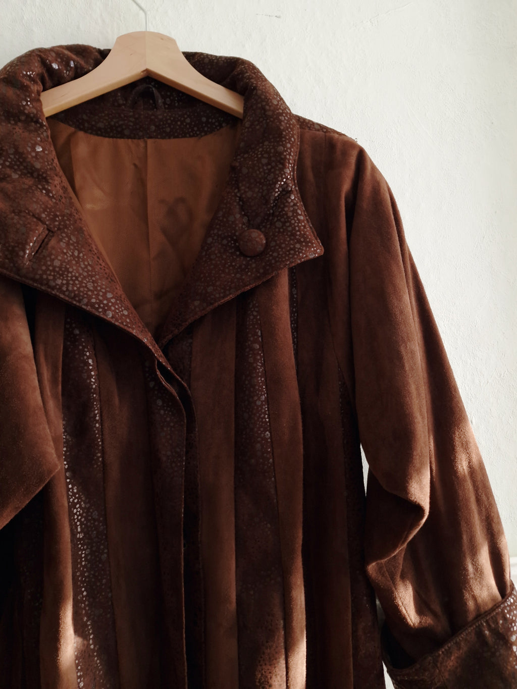 Long 80s patchwork leather coat