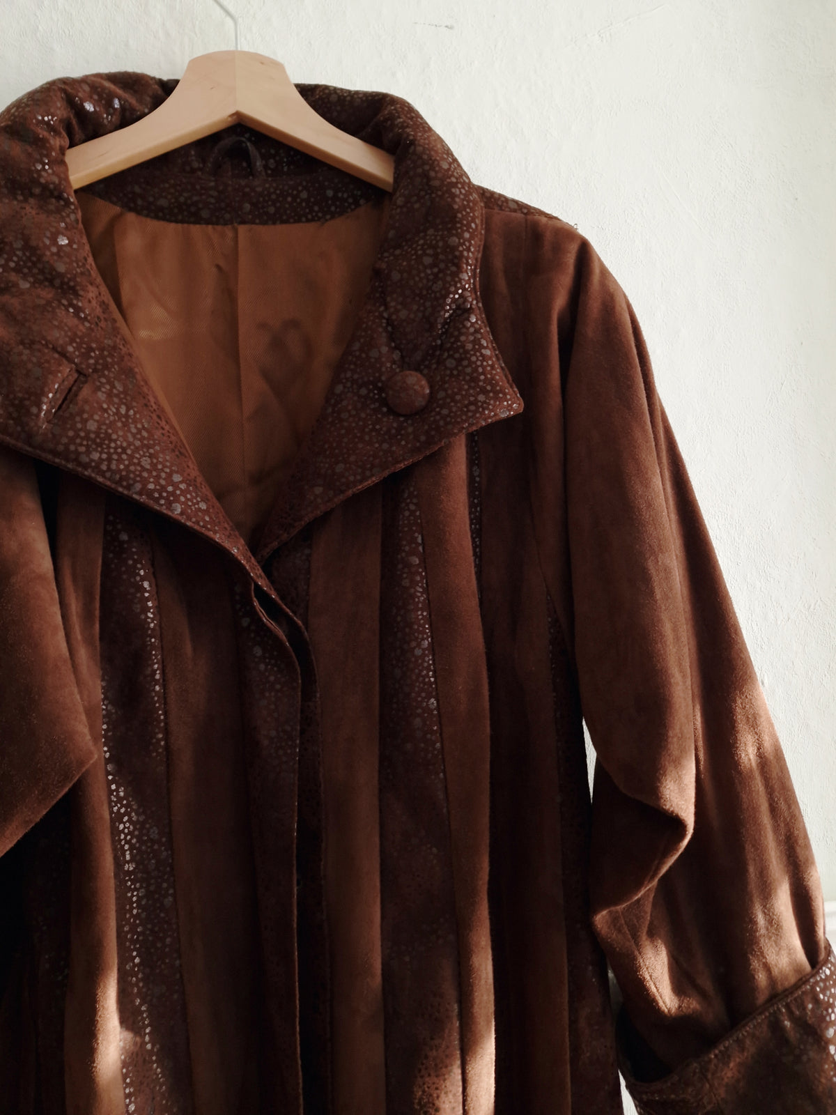 Long 80s patchwork leather coat