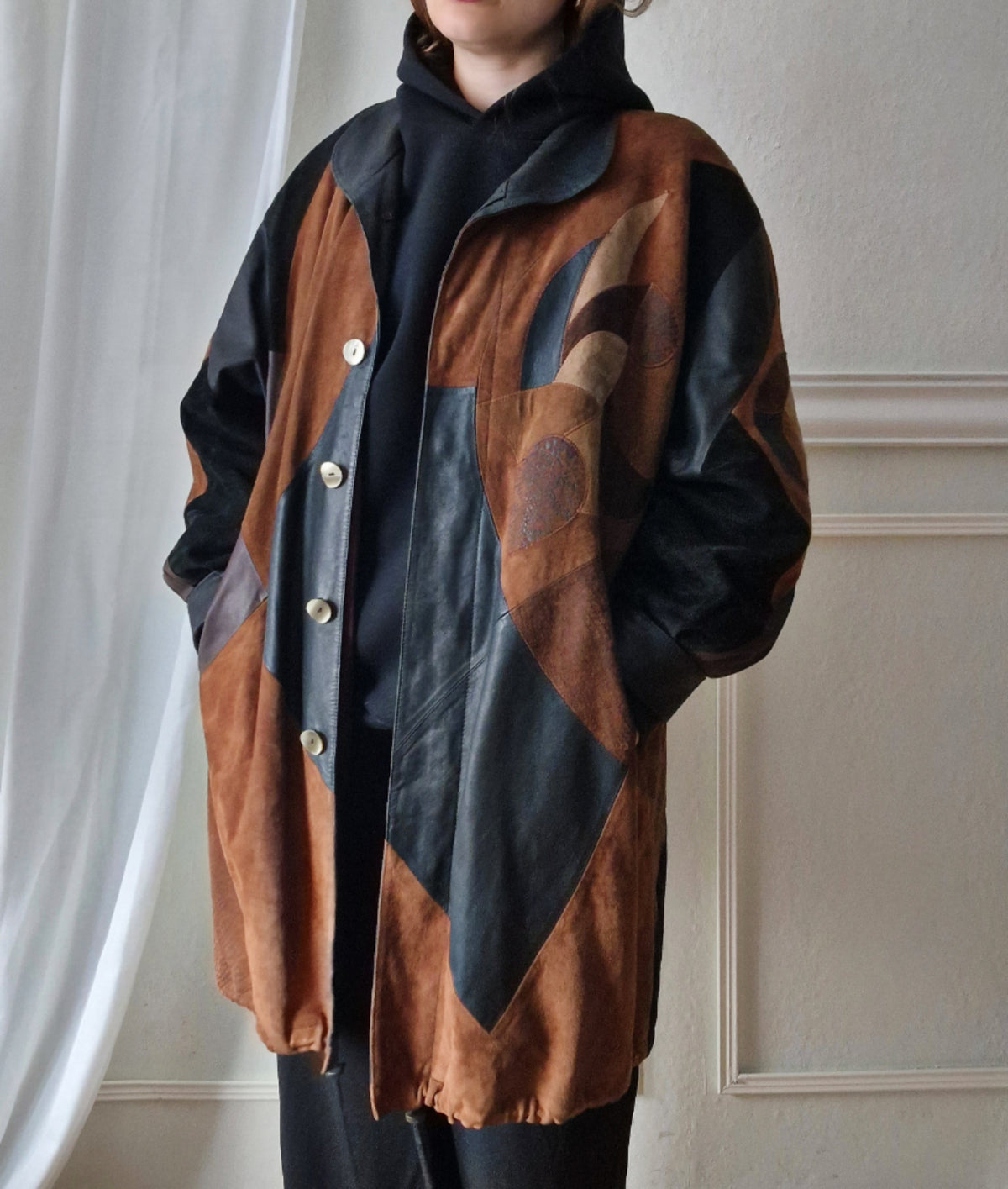 80er Jahre Patchwork Leder Mantel