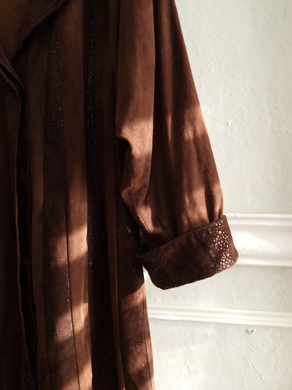 Long 80s patchwork leather coat
