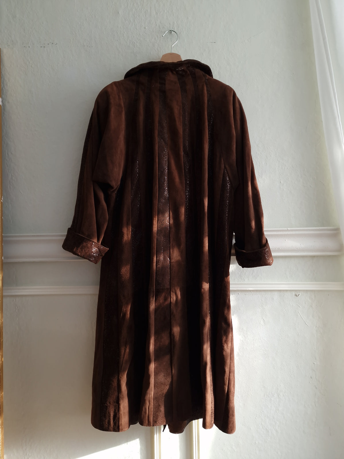 Long 80s patchwork leather coat