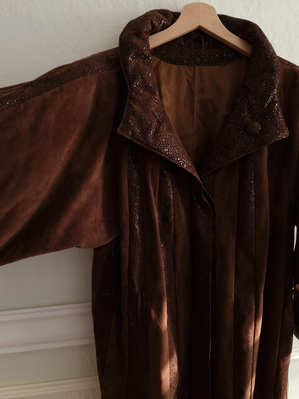 Long 80s patchwork leather coat