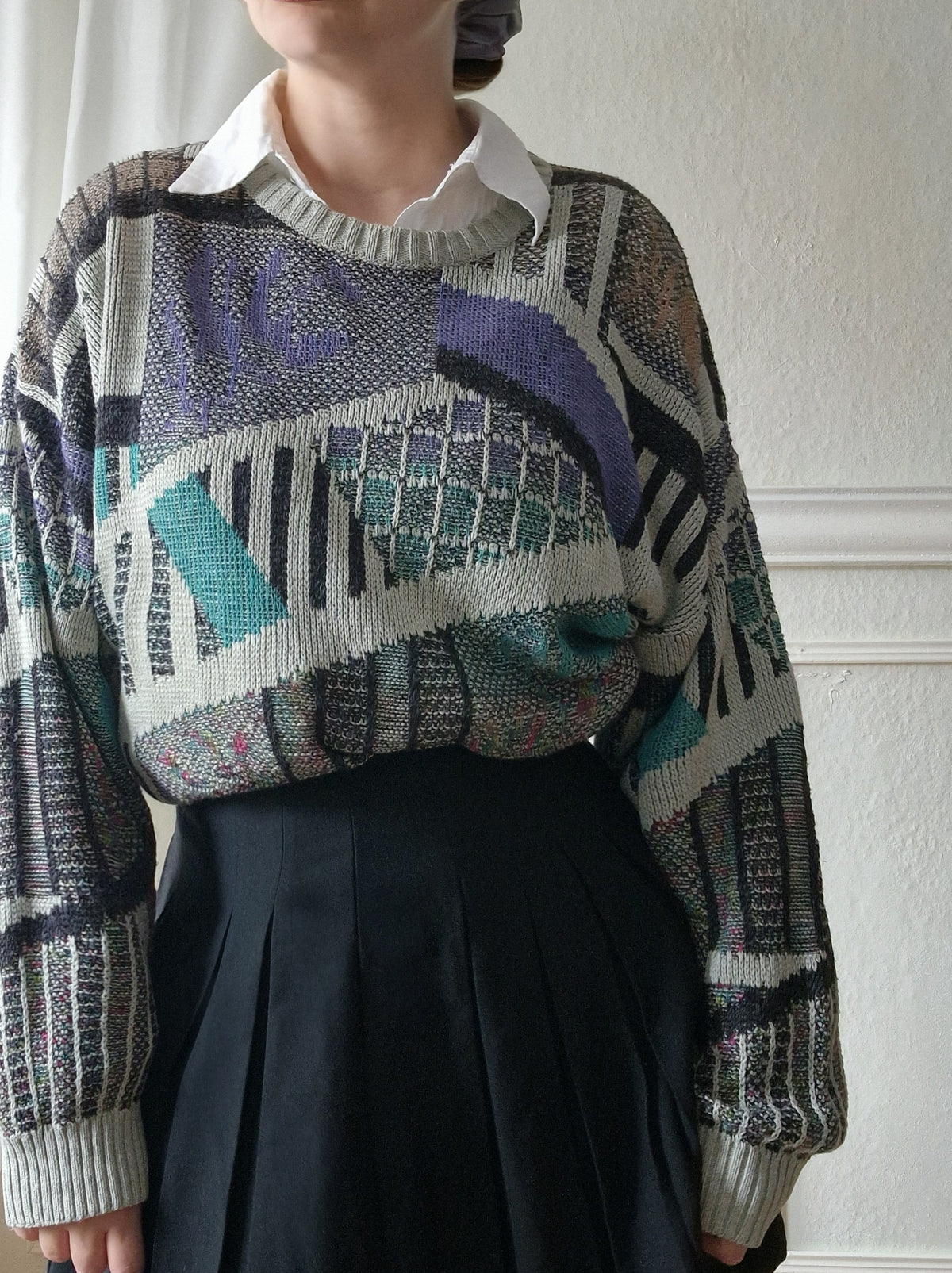 Vintage knit sweater with geometric pattern