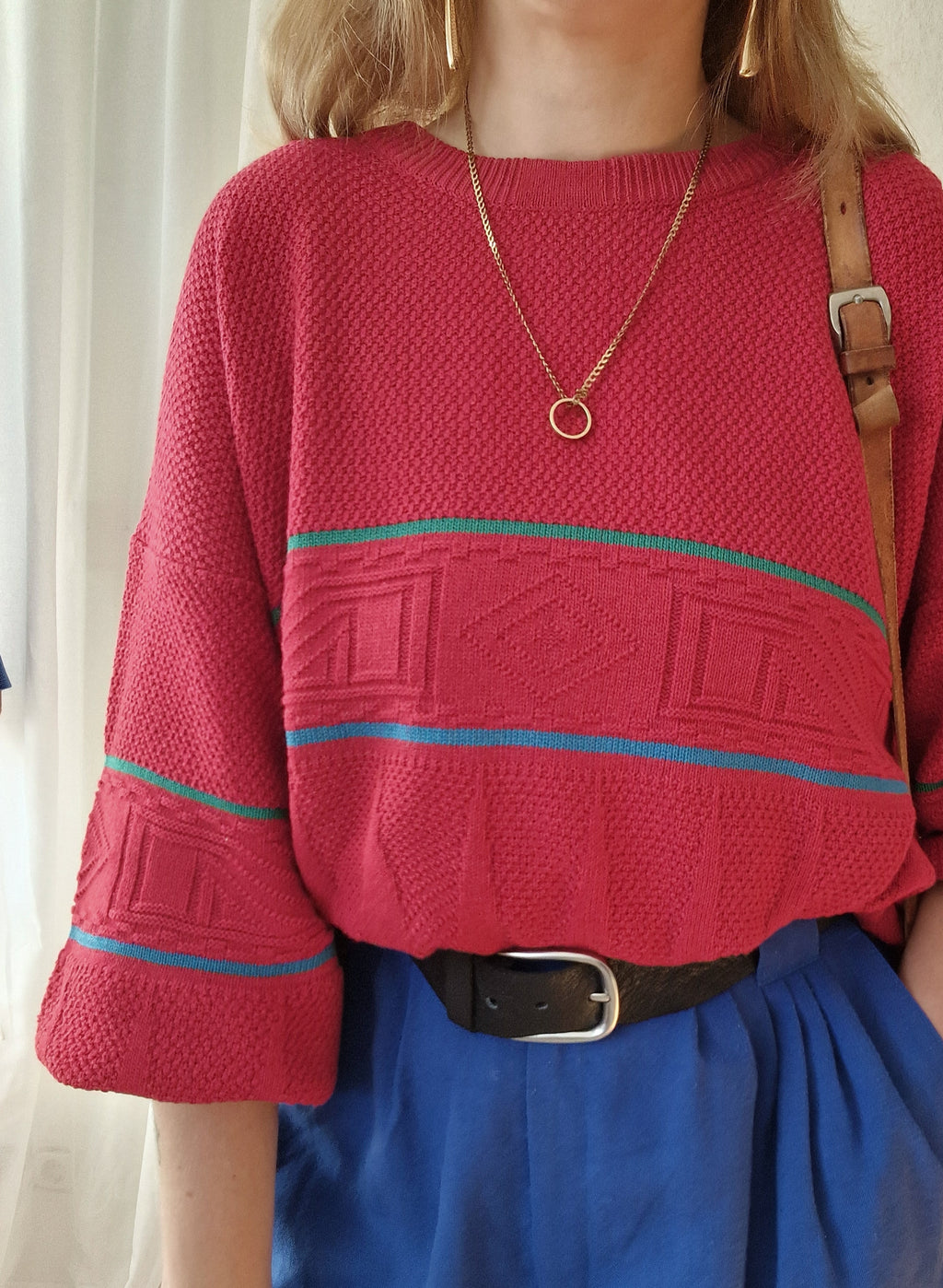 Roter Vintage Strickpullover mit Streifen