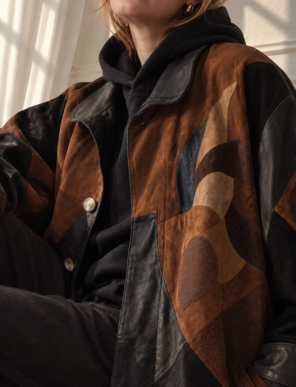 80er Jahre Patchwork Leder Mantel