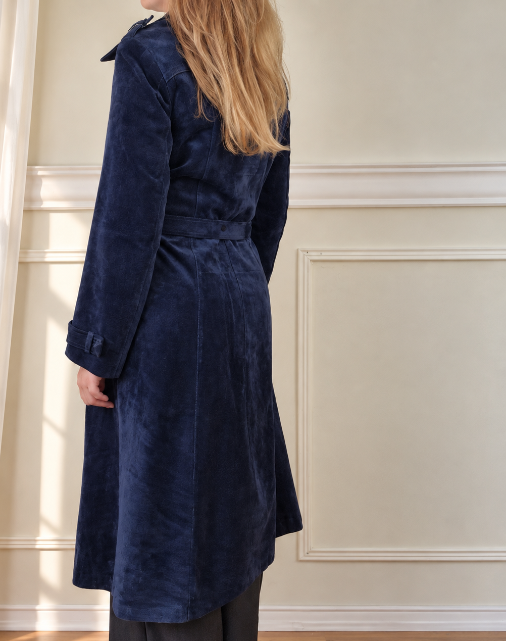 Vintage suede coat in deep navy