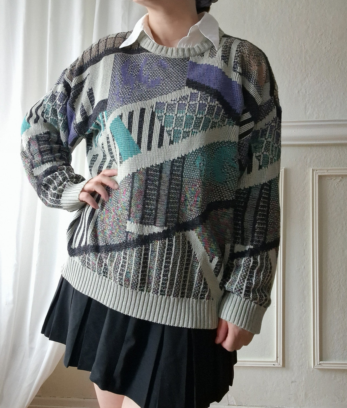 Vintage knit sweater with geometric pattern