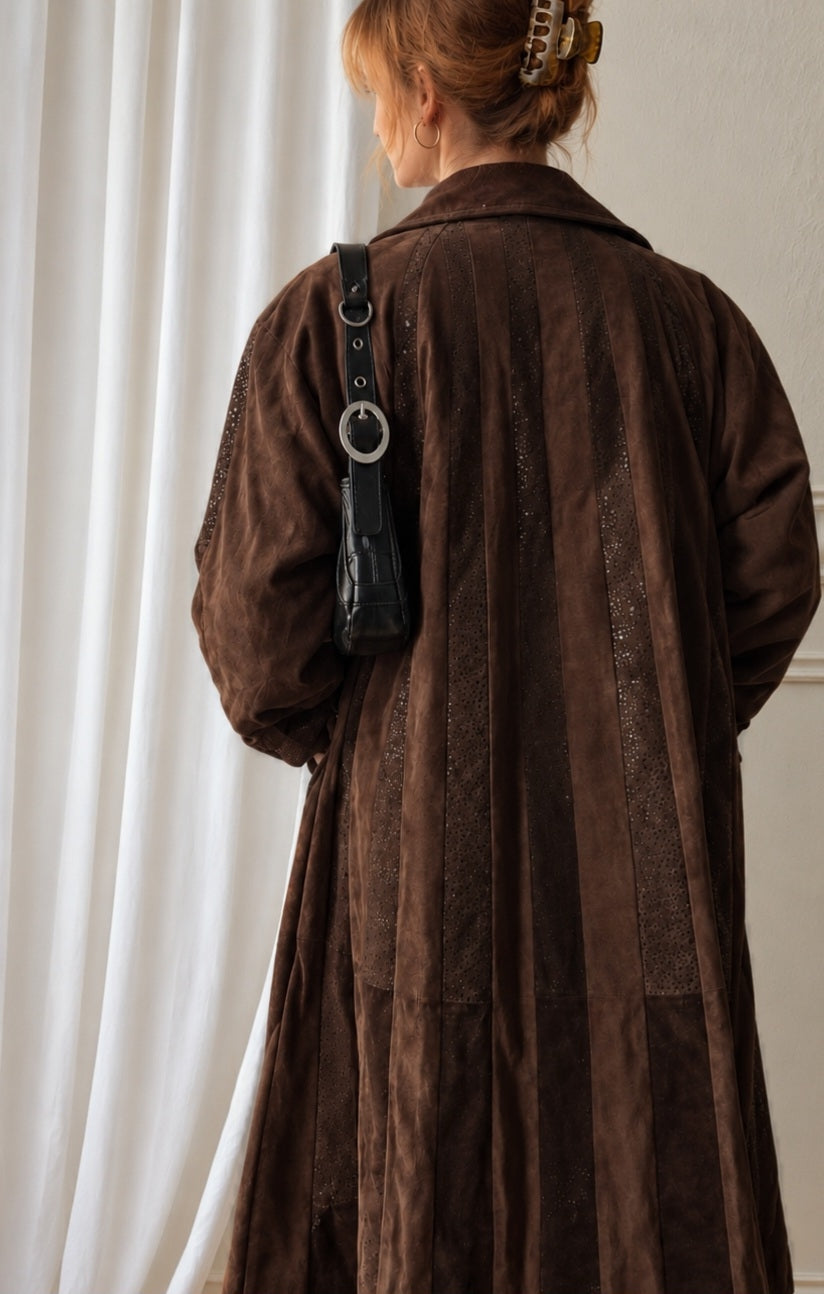 Long 80s patchwork leather coat