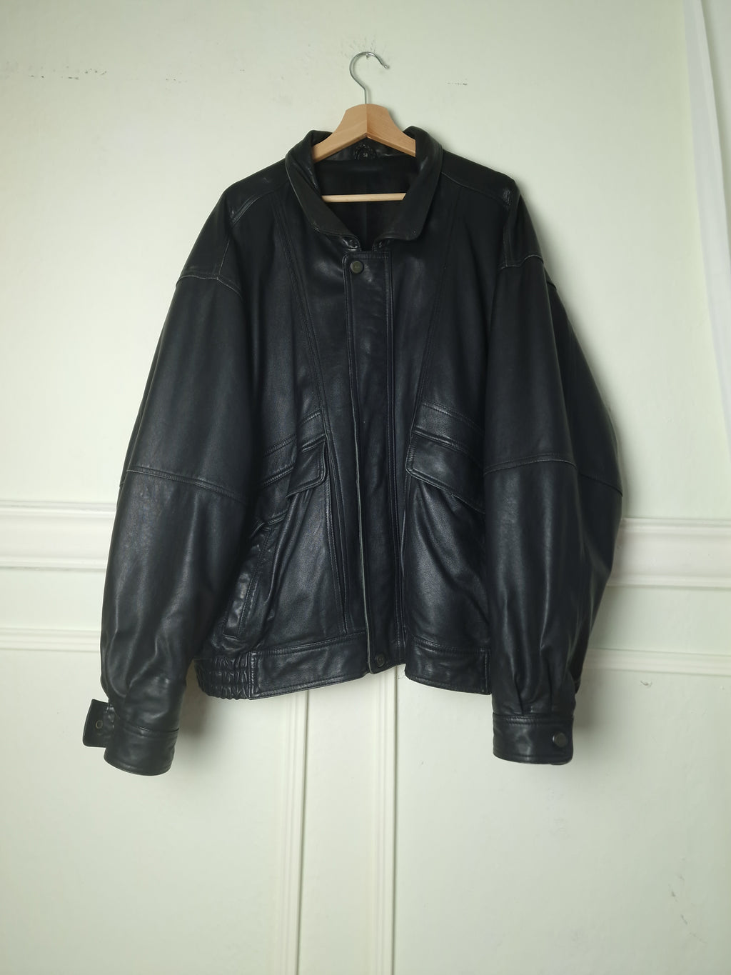 Oversized vintage leather jacket in black