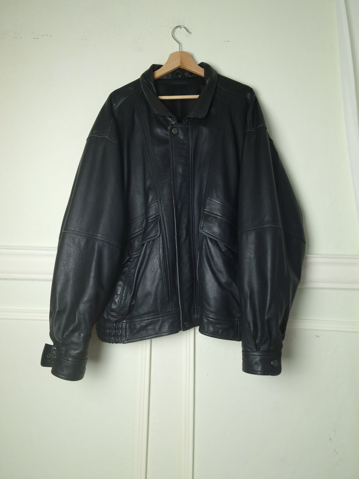 Oversized vintage leather jacket in black