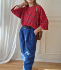 Roter Vintage Strickpullover mit Streifen