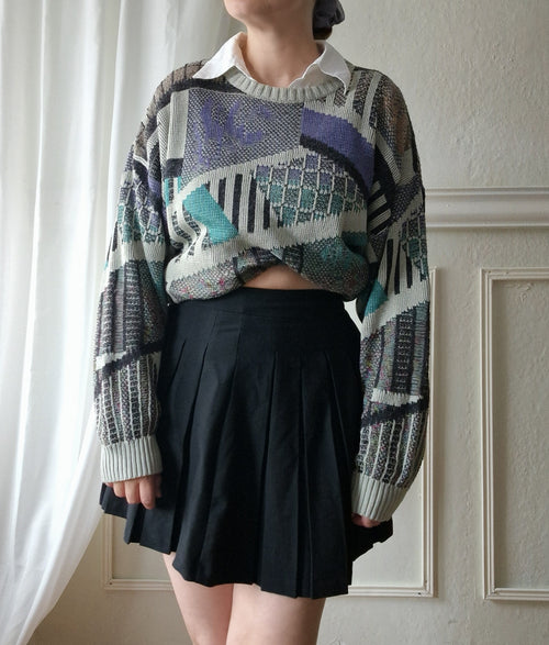 Vintage knit sweater with geometric pattern