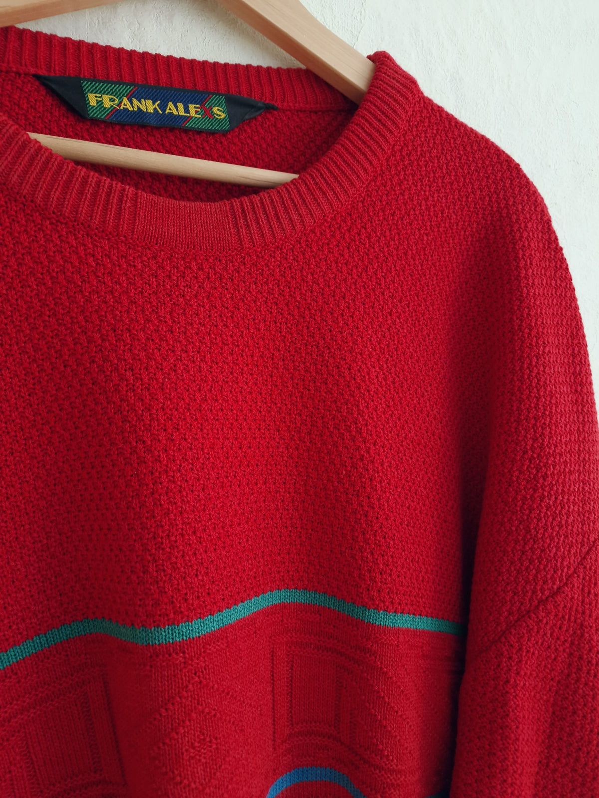 Red vintage knit sweater with stripes