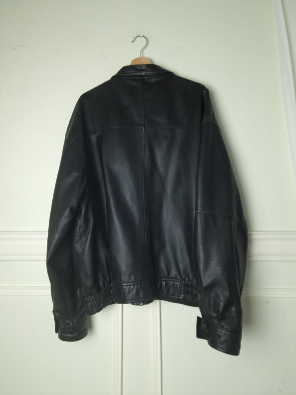 Oversized vintage leather jacket in black