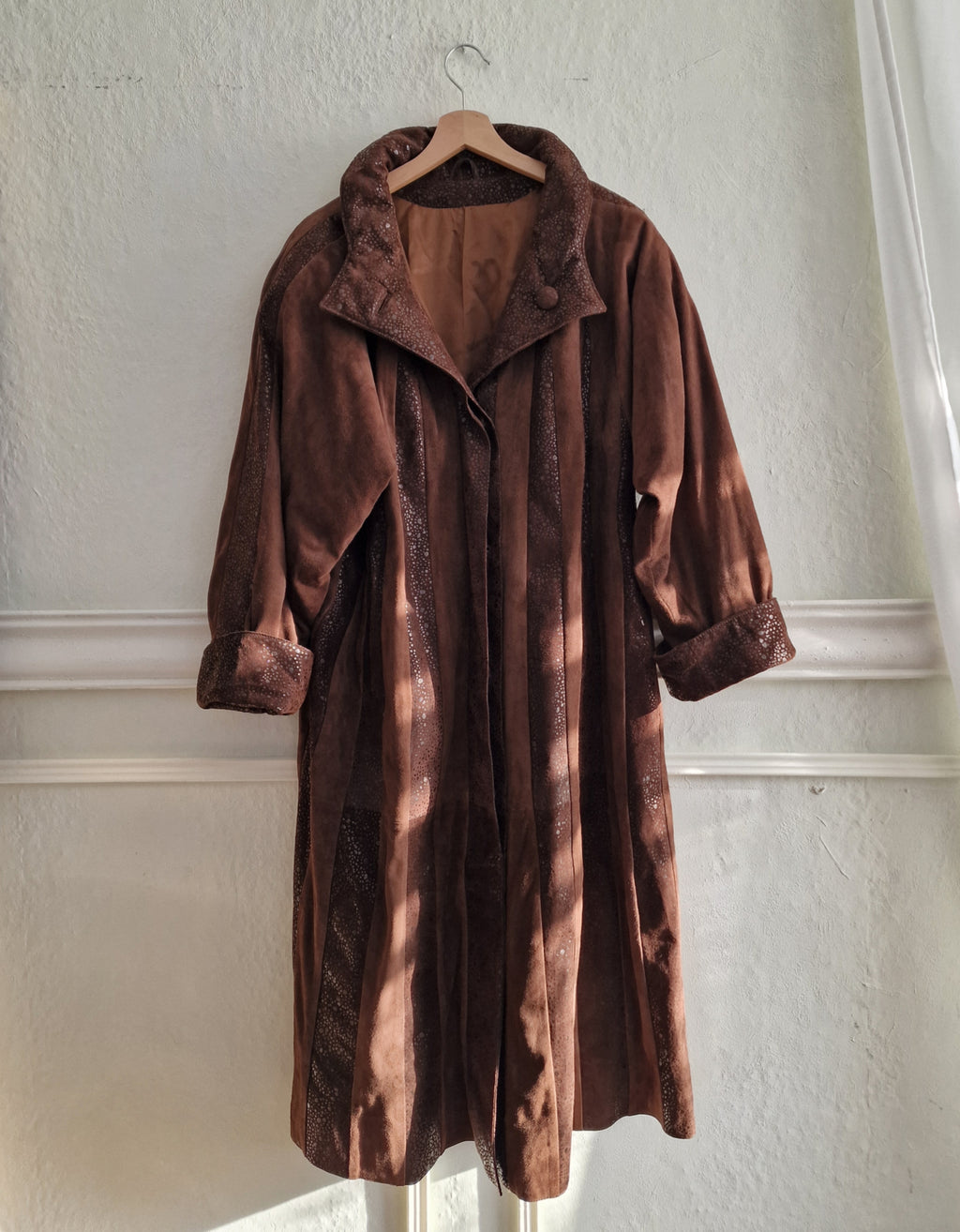 Long 80s patchwork leather coat